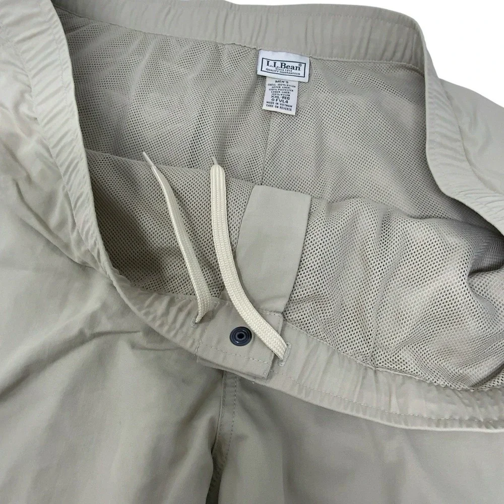 LL Bean Mens Nylon Tan Hiking Pants 0FVL4 Ankle Zip Outdoor‎ XXL 2XL Drawstring